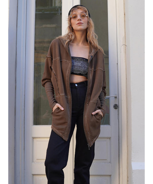 FROST WO Zipper Jacket In Wash Brown