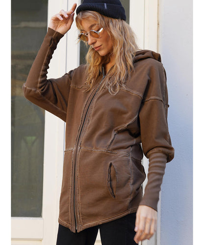 UNISEX FROST PIGMENT Zipper Jacket In Wash Brown