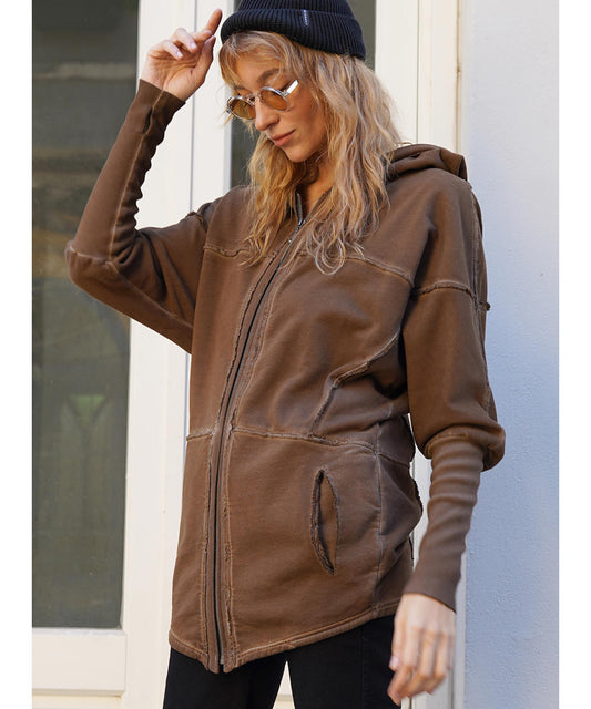 UNISEX FROST PIGMENT Zipper Jacket In Wash Brown