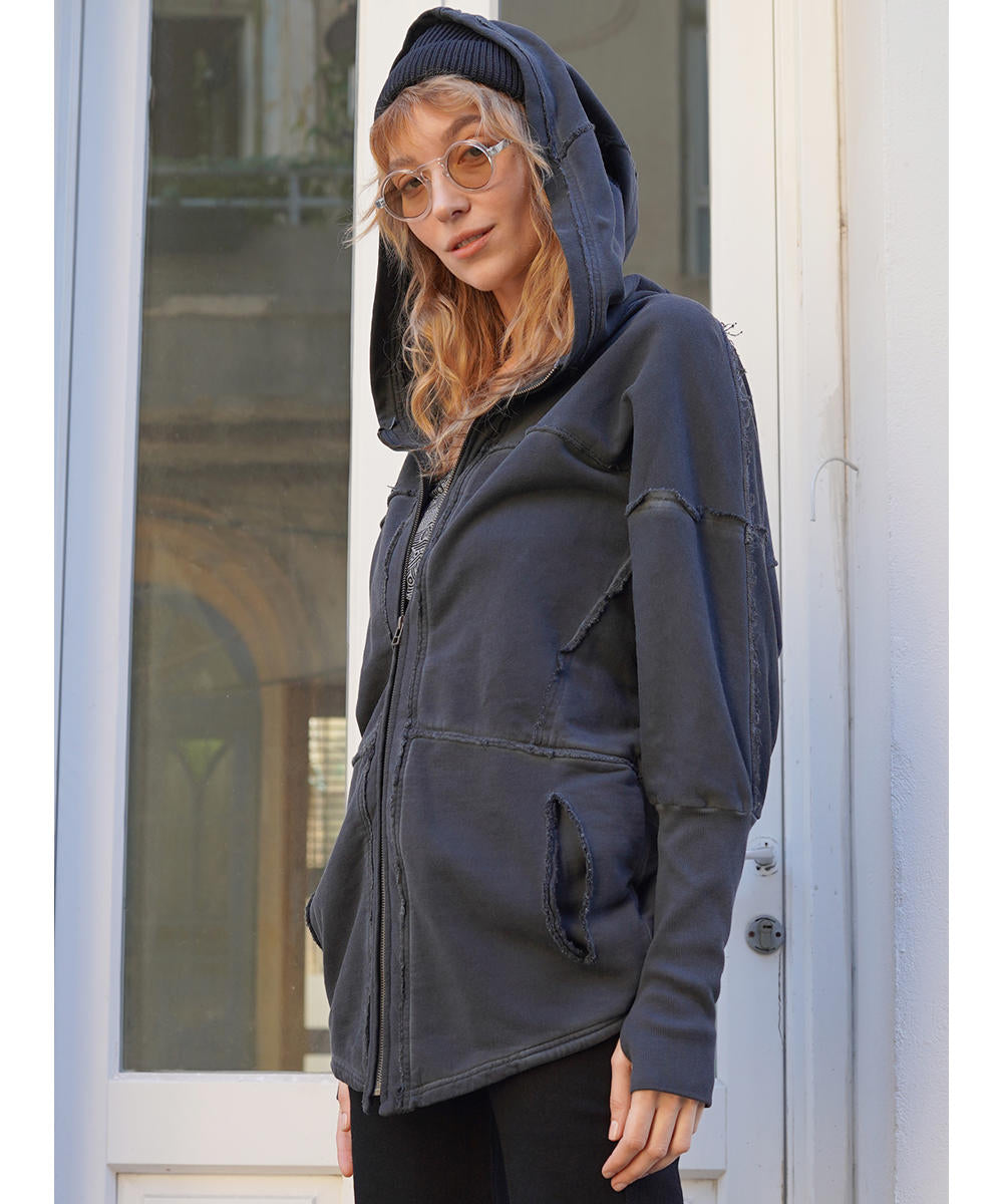 UNISEX FROST PIGMENT Zipper Jacket In Wash Black