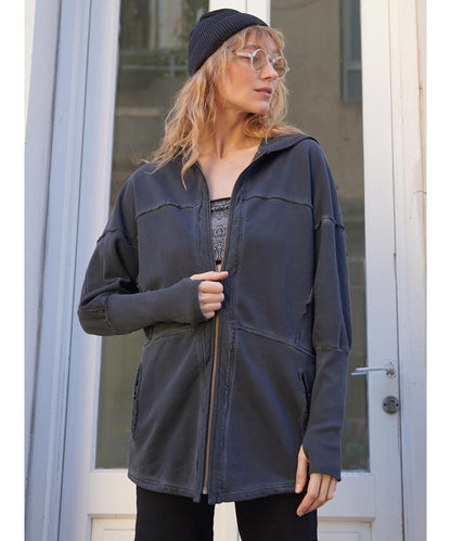 UNISEX FROST PIGMENT Zipper Jacket In Wash Black