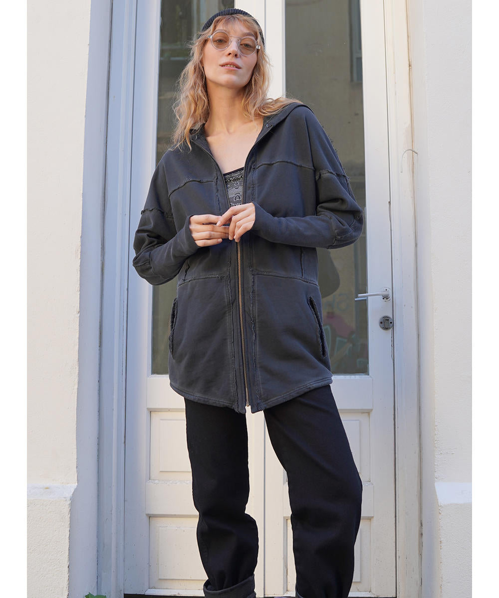 UNISEX FROST PIGMENT Zipper Jacket In Wash Black