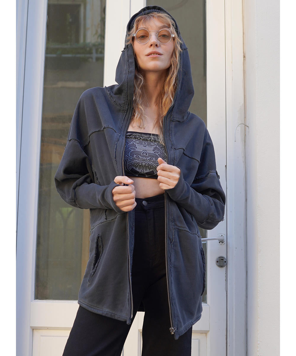 UNISEX FROST PIGMENT Zipper Jacket In Wash Black