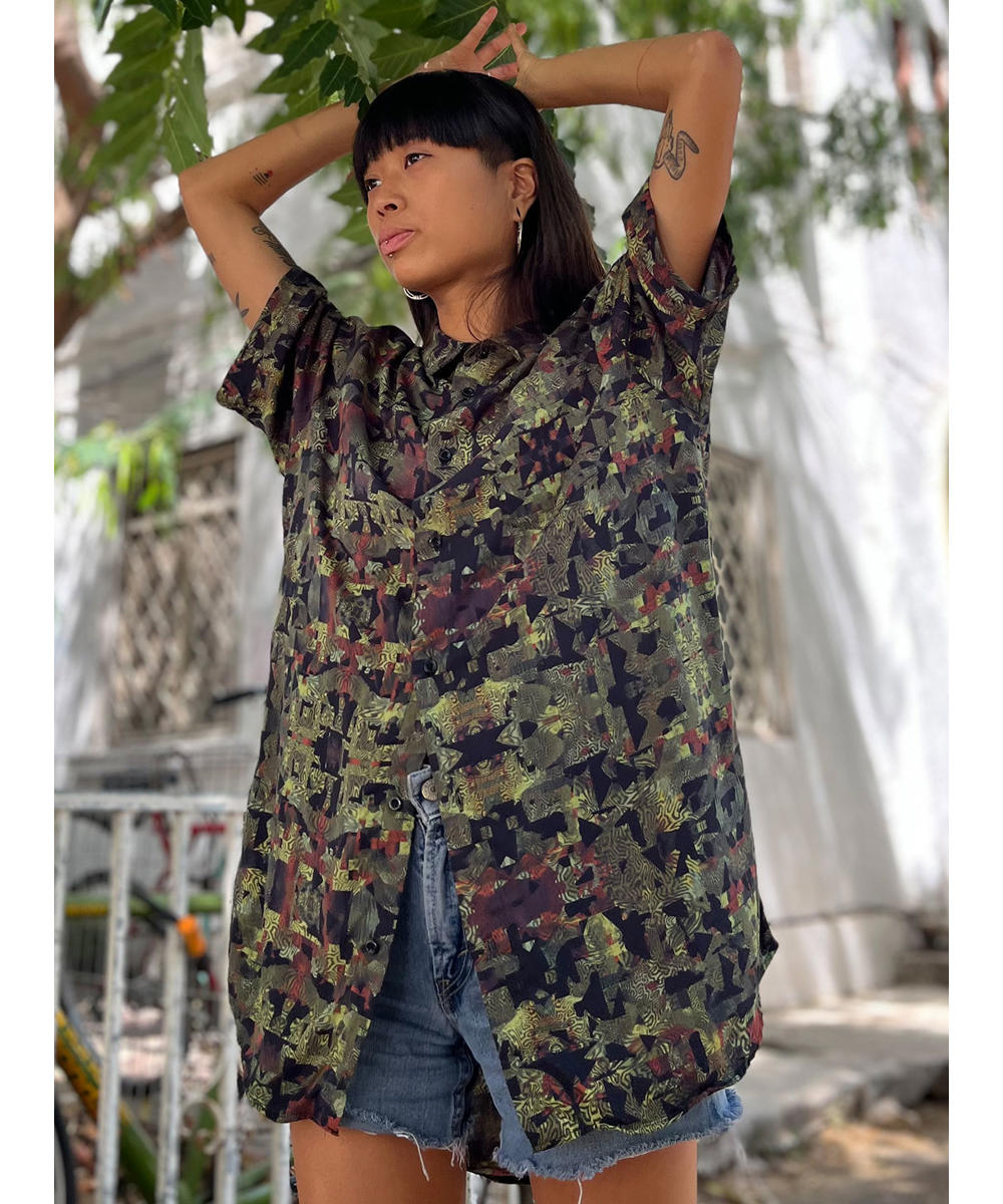 FUNTASM JUNGLE Short Sleeve Botton Shirt In Brown