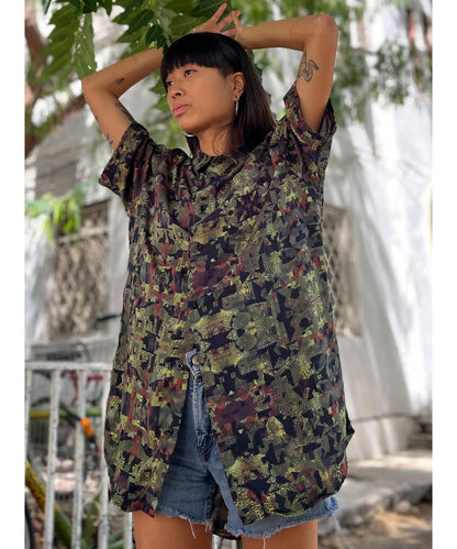 FUNTASM JUNGLE Short Sleeve Botton Shirt In Brown