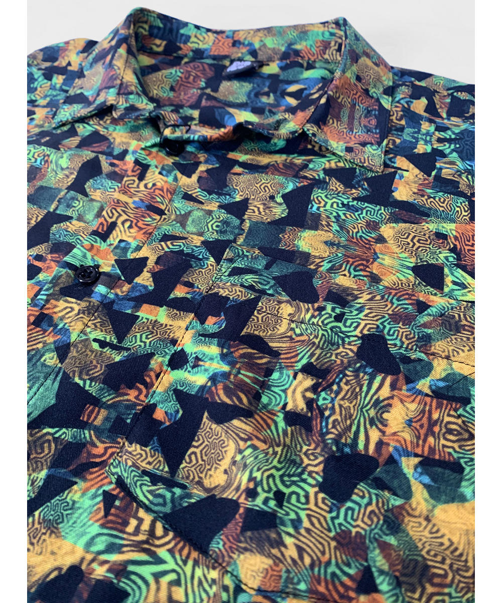 FUNTASM JUNGLE Short Sleeve Botton Shirt In Yellow