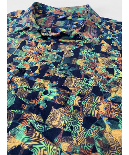 FUNTASM JUNGLE Short Sleeve Botton Shirt In Yellow
