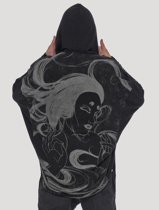 GEISHA UNISEX Hooded KIMONO In Black