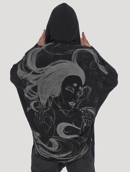 GEISHA UNISEX Hooded KIMONO In Black