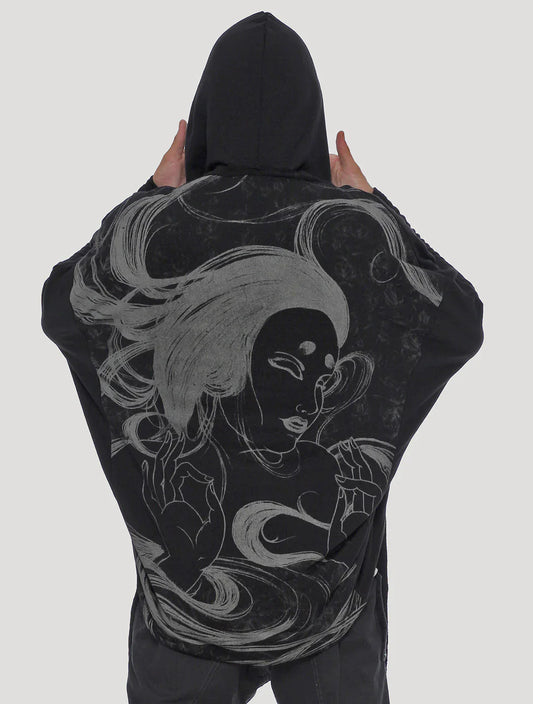 GEISHA UNISEX Hooded KIMONO In Black
