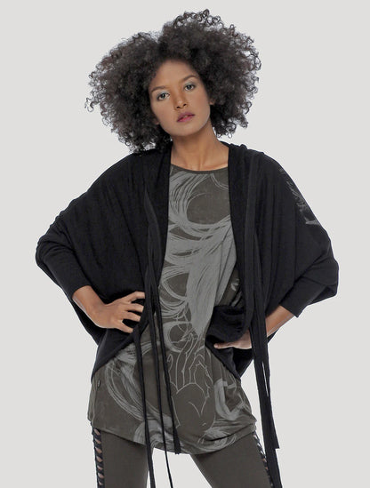 GEISHA UNISEX Hooded KIMONO In Black