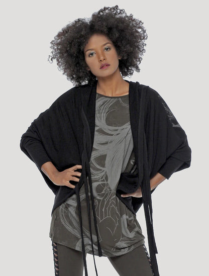 GEISHA UNISEX Hooded KIMONO In Black