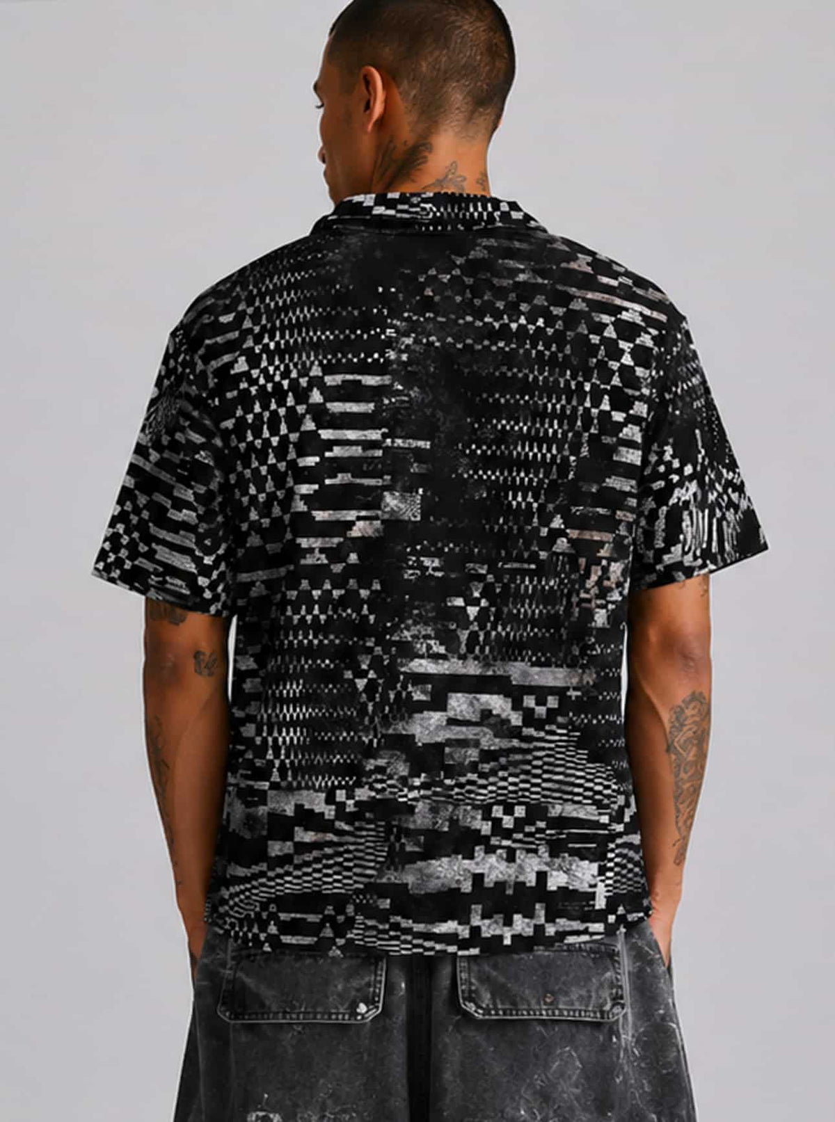 GLITCH GRID Unisex Polo Button Up Shirt