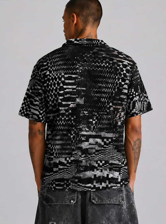 GLITCH GRID Unisex Polo Button Up Shirt