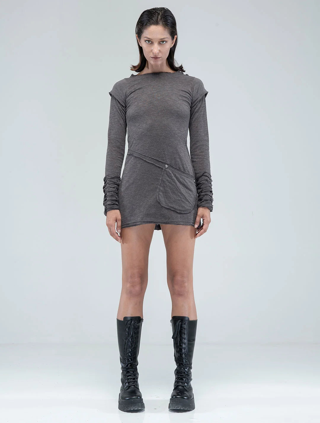 IGGY Long Sleeves Mini Dress In Charcoal
