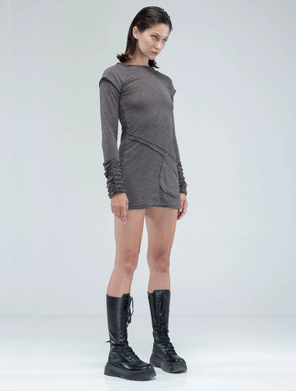 IGGY Long Sleeves Mini Dress In Charcoal