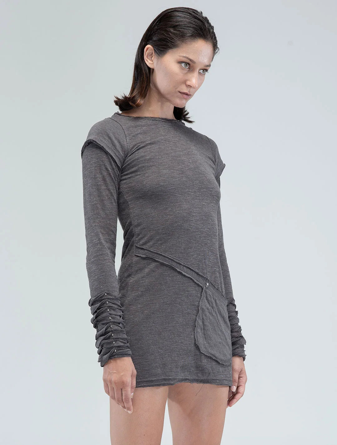 IGGY Long Sleeves Mini Dress In Charcoal