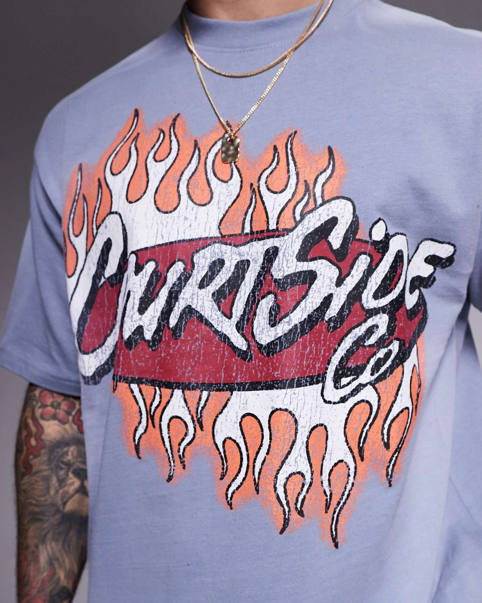 Courtside Contrast Logo Oversized 250 Gsm T-Shirt In Blue