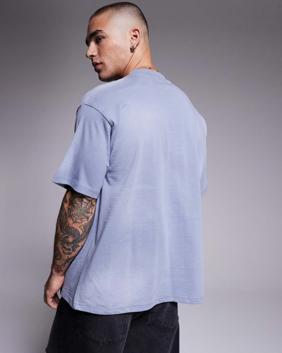 Courtside Contrast Logo Oversized 250 Gsm T-Shirt In Blue