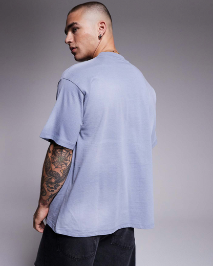 Courtside Contrast Logo Oversized 250 Gsm T-Shirt In Blue