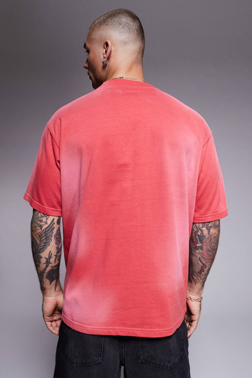 Courtside Contrast Logo Oversized 250 Gsm T-Shirt In Red