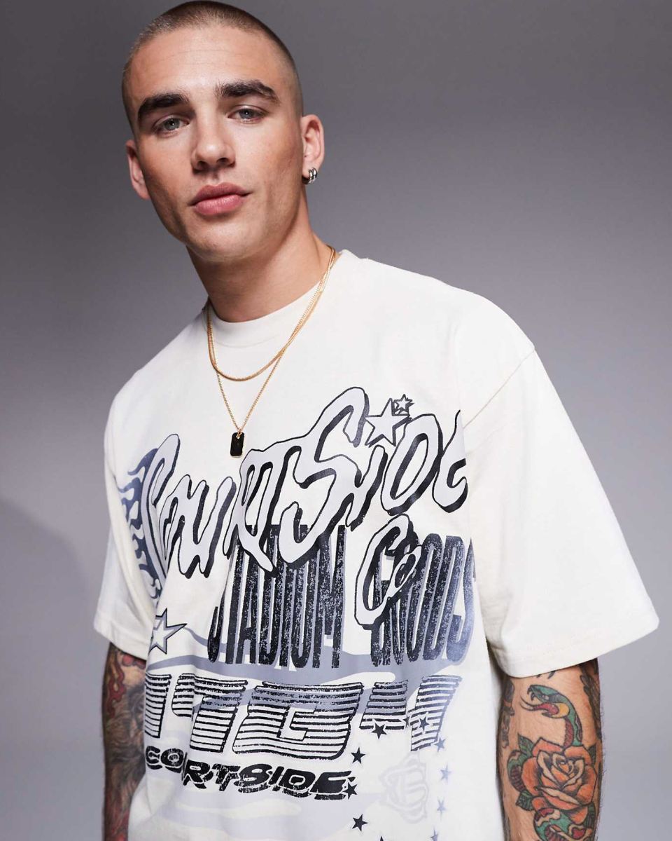 Motif Detail Oversized 250 Gsm T-Shirt In Cream