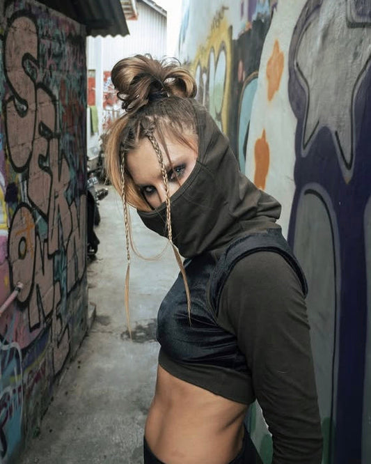 NALA Crop Top In Olive-Black Velevt