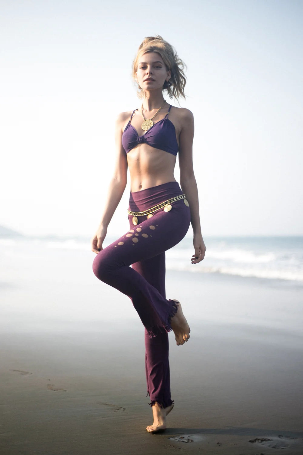 FLORAL CUTS - Flare Fringe Pants In Suede Purple - FINAL SALE !