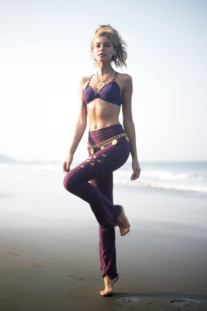FLORAL CUTS - Flare Fringe Pants In Suede Purple - FINAL SALE !