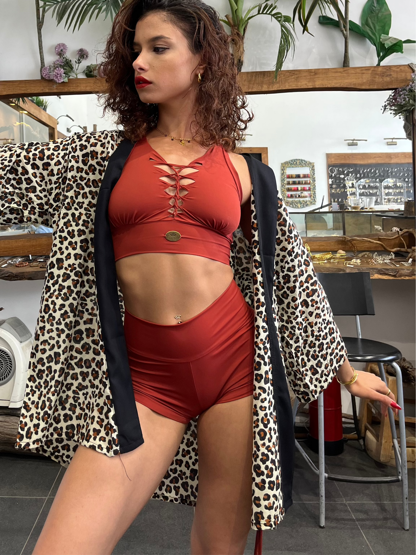 LEOPARD Short Kimono