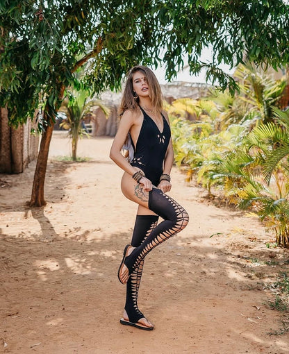 Over The Knee Gladiator Sandals In Black - limited addition