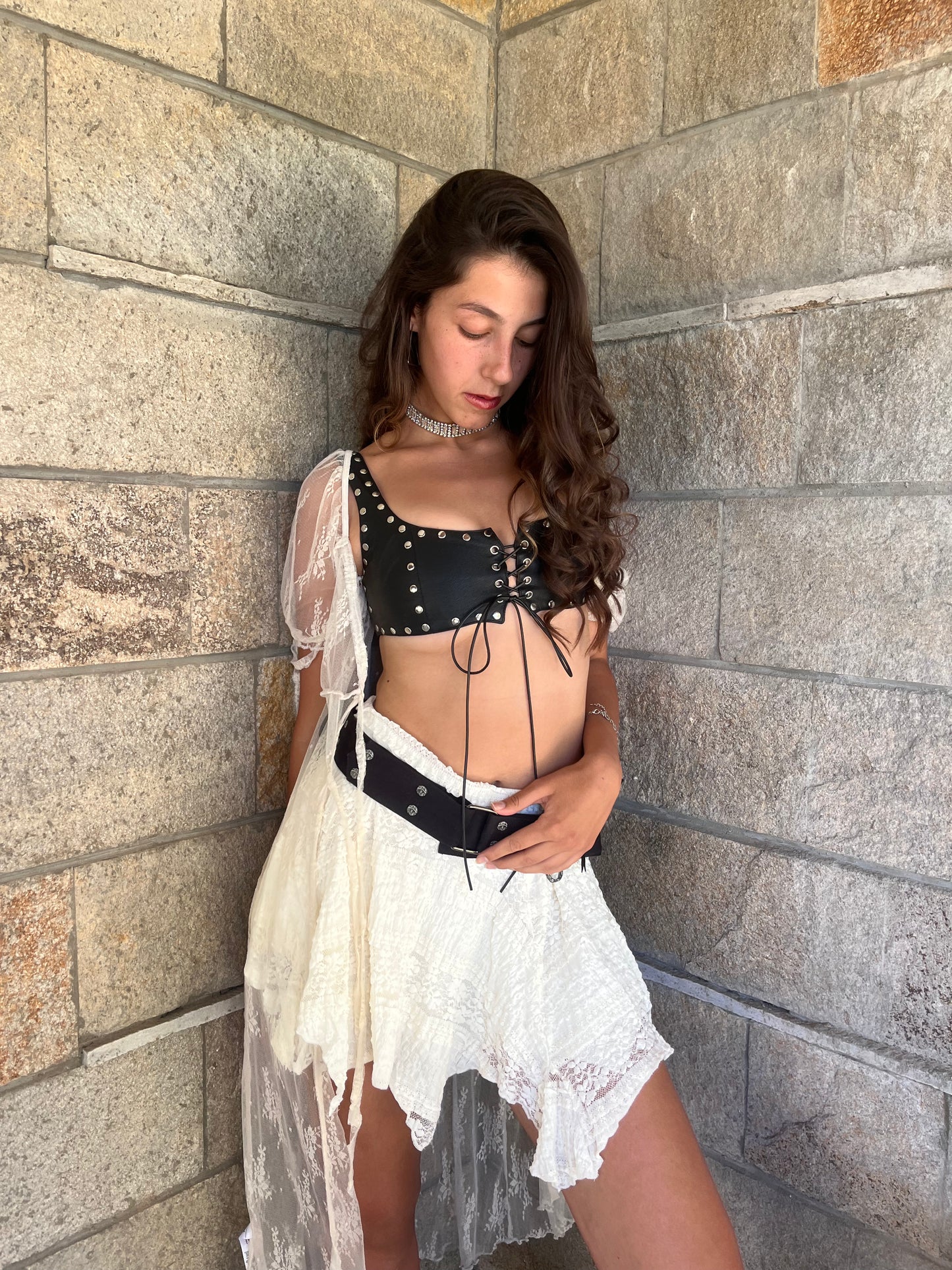 Cotton:On Textured White Coconut Mini Skirt With Pointed Hem