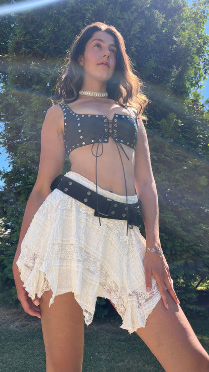 Cotton:On Textured White Coconut Mini Skirt With Pointed Hem