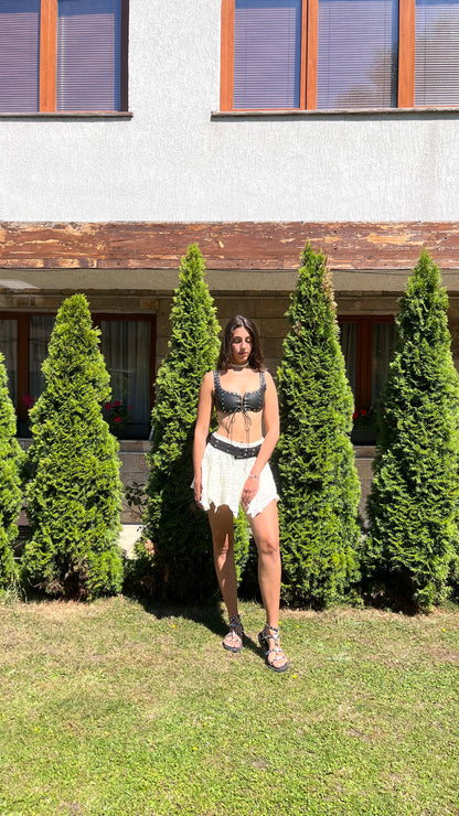 Cotton:On Textured White Coconut Mini Skirt With Pointed Hem