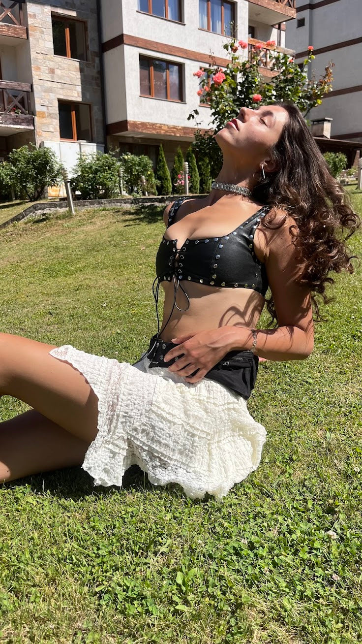 Cotton:On Textured White Coconut Mini Skirt With Pointed Hem