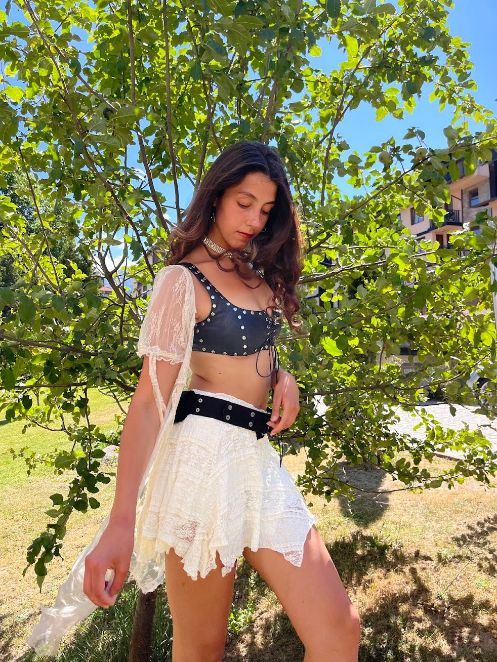 Cotton:On Textured White Coconut Mini Skirt With Pointed Hem