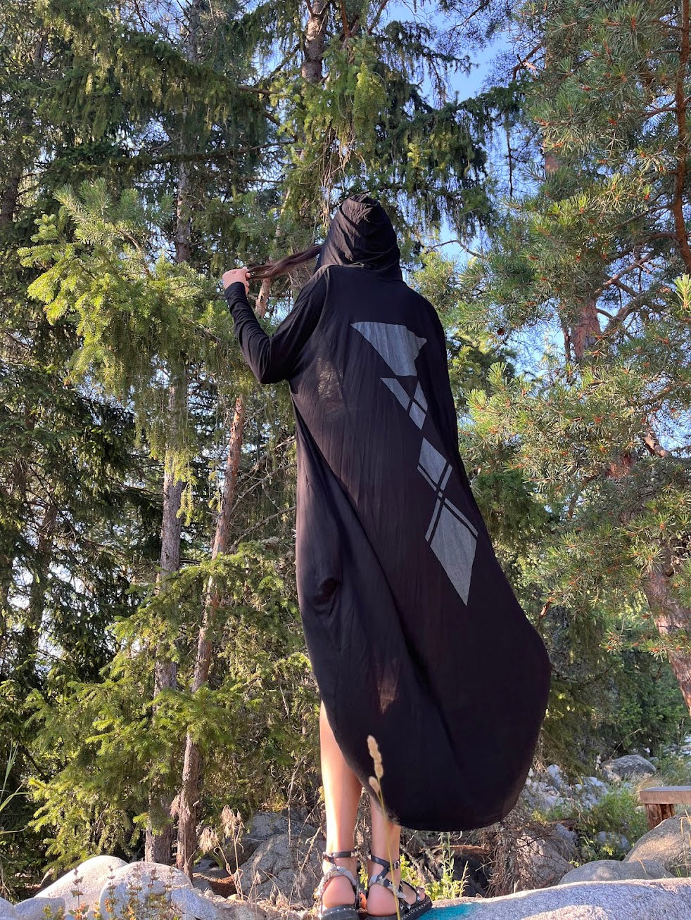 KARMA Hooded Long Kaftan In Black