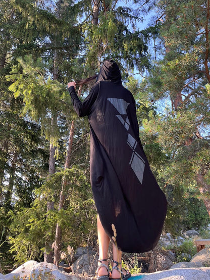 KARMA Hooded Long Kaftan In Black