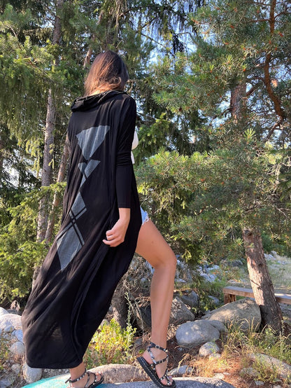 KARMA Hooded Long Kaftan In Black