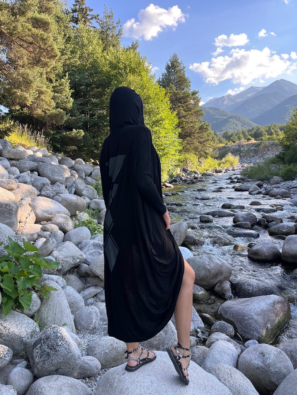 KARMA Hooded Long Kaftan In Black
