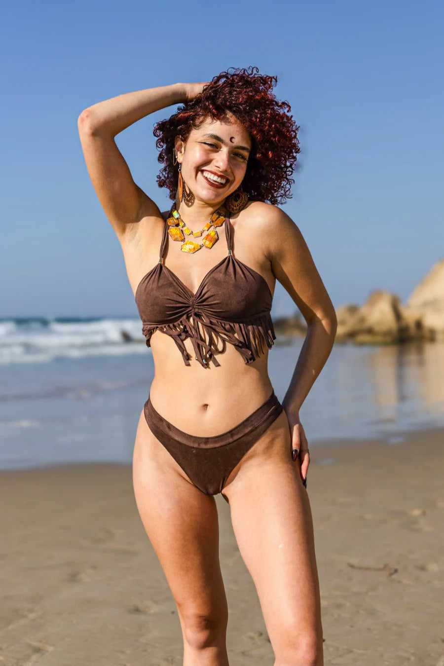 SHEZ Suede Brown Cheeky Booty Bikini Set