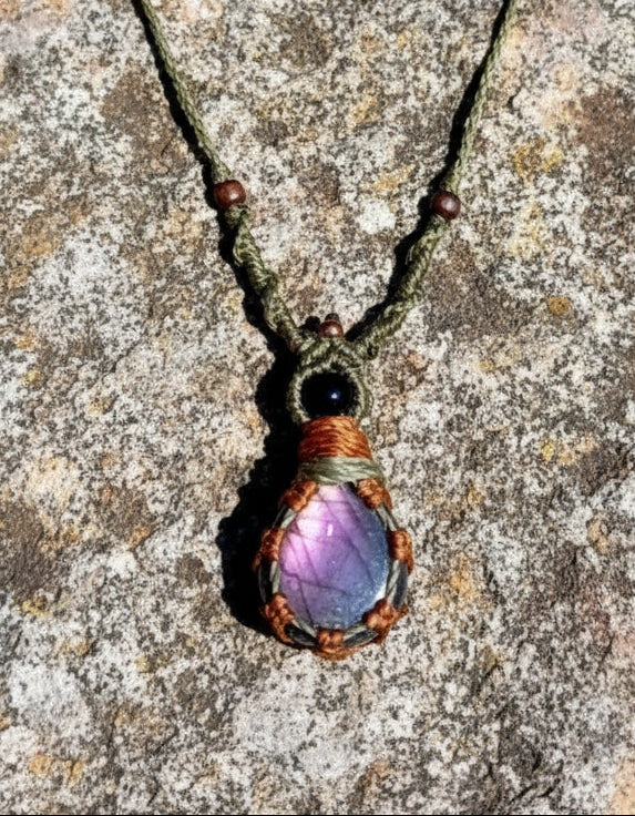 Pink Labradorite Macramé Necklace