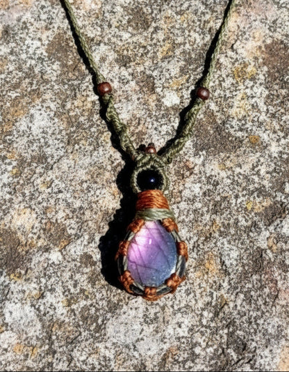 Pink Labradorite Macramé Necklace
