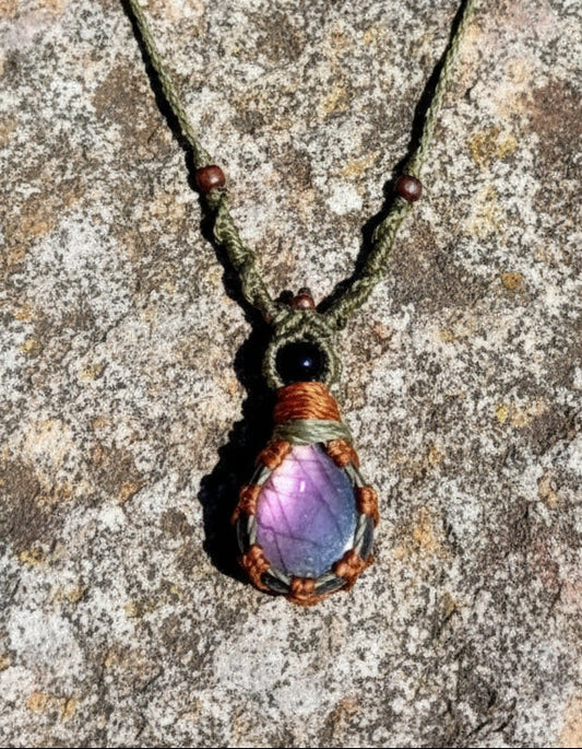 Pink Labradorite Macramé Necklace