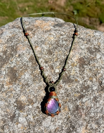 Pink Labradorite Macramé Necklace