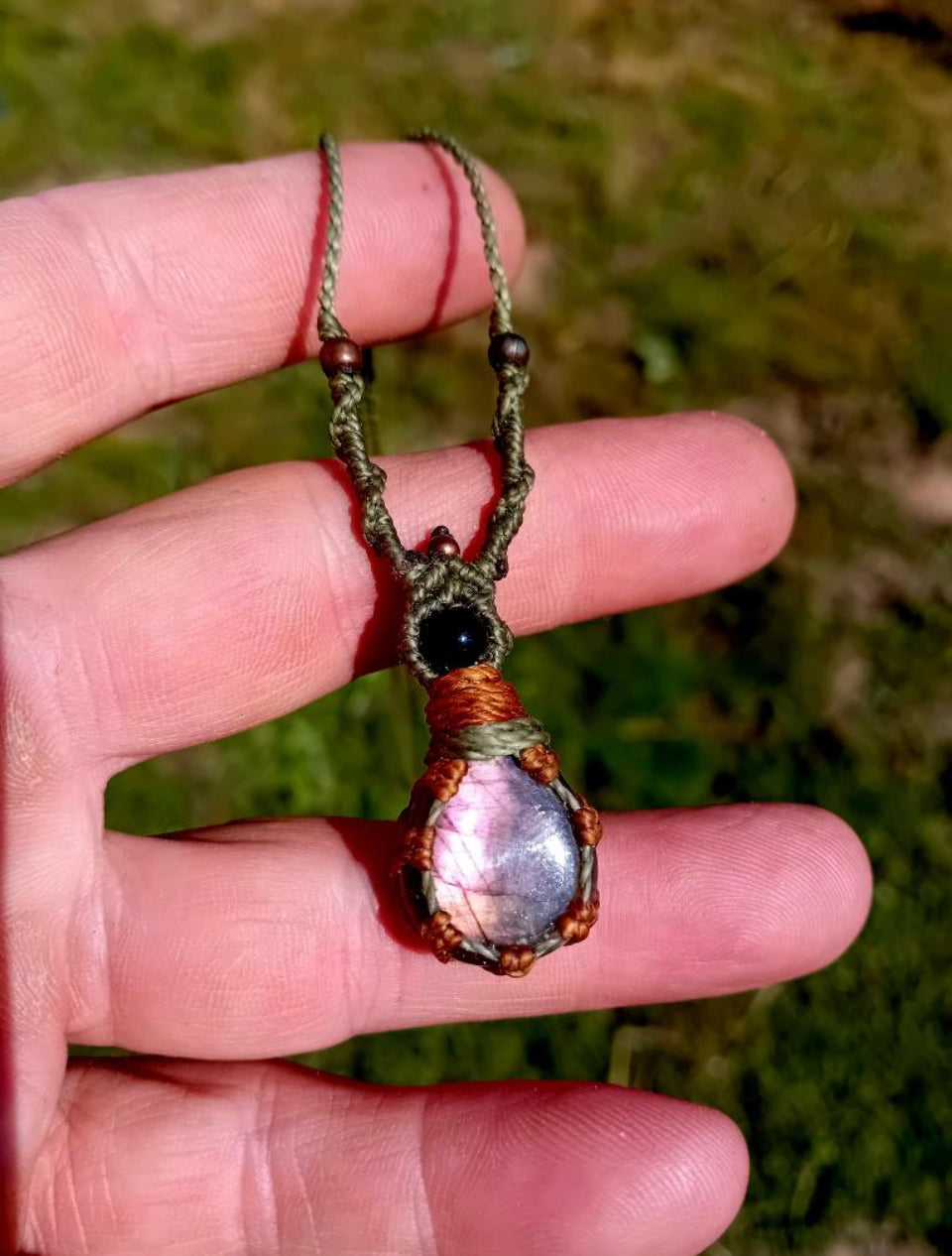 Pink Labradorite Macramé Necklace