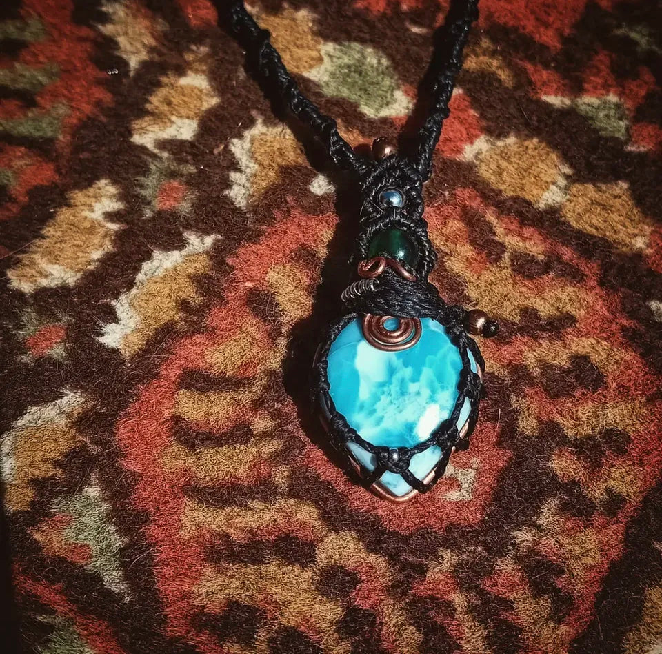 Larimar Amulet Necklace with Deer Hair Details