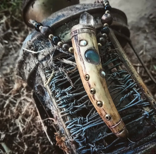 Mystic Deer Horn Necklace with Labradorite & Crystal