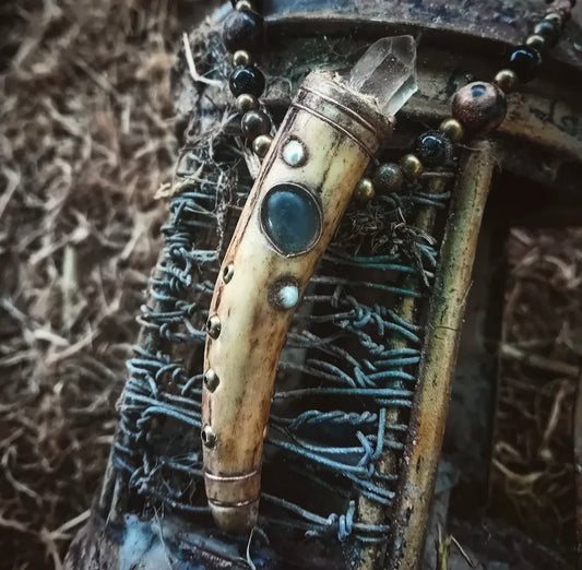 Mystic Deer Horn Necklace with Labradorite & Crystal