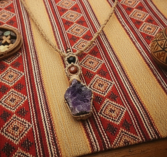 Raw Amethyst Macramé Necklace